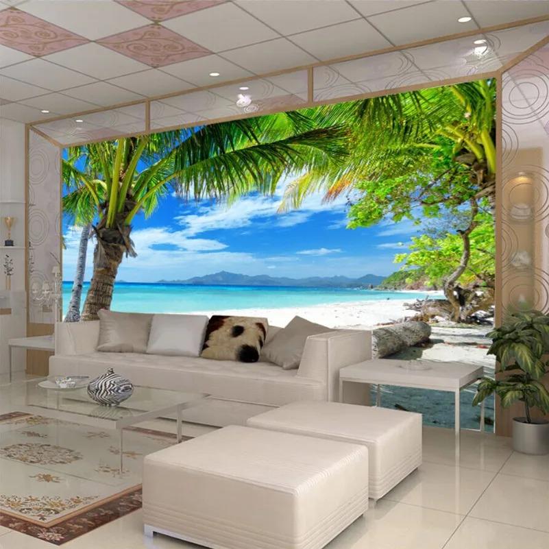 Custom 3D Mural Mediterranean Modern Minimalist Sea Beach Coconut Wall Painting Sofa Living Room TV Background Photo Wallpaper