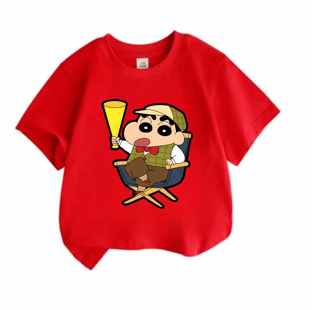 Kids Boys Girls Crew Neck Short Sleeve 100% Cotton T-Shirt, Cute Cartoon Shinosuke Director Pattern Casual Soft Breathable Tee Tops for Children Daily