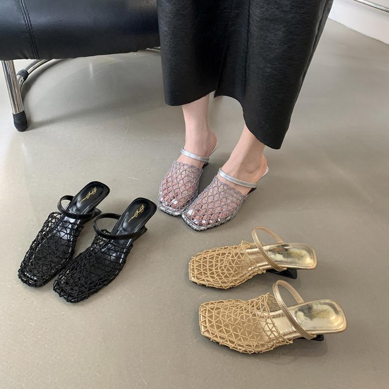 High Heeled Sandals Woven Hollow Out Breathable Roman Shoes Womens Mules Wedge Slingback Slippers