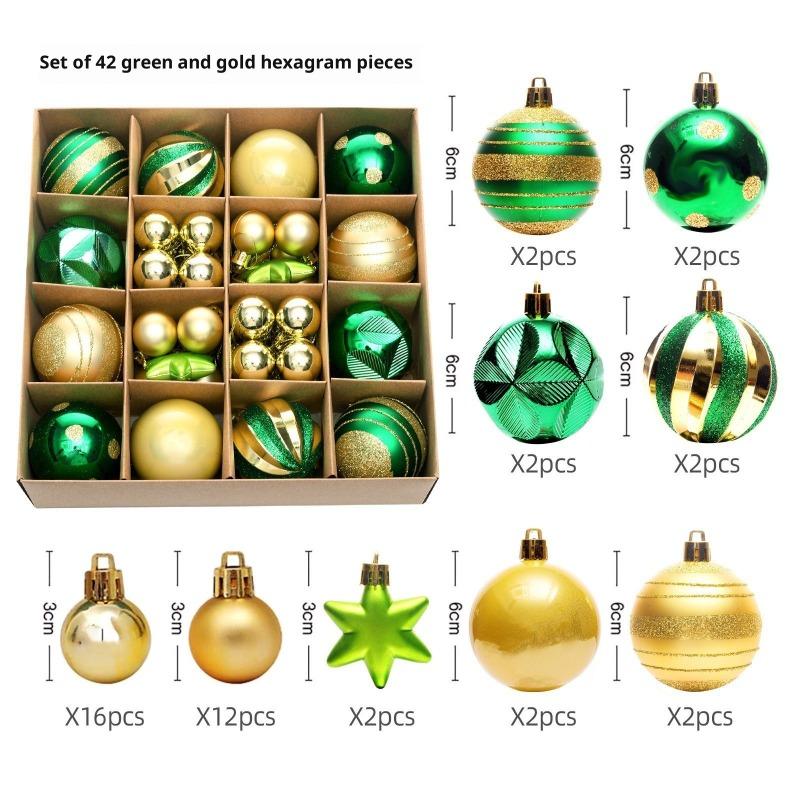 Xmas Tree Ornaments 42/44 Pcs Holiday Decor PVC Glossy Ball Set Christmas Decorations