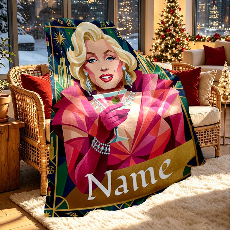 Custom Name Personalized Marilyn Monroe Print Blanket, Home Decor, Bedroom, Sofa, Camping, Couch, Gifts for Birthday Christmas