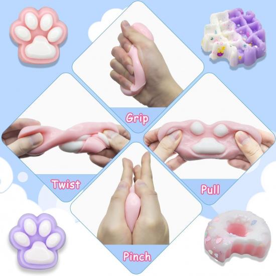 4pcs Taba Squishy Cat Paw Donut Squeeze Toys, Kawaii Mochi Sensory Toys, fufu Squishy for Cute Toys,Fidget Novelty Things,Suitable for Kids Teenage