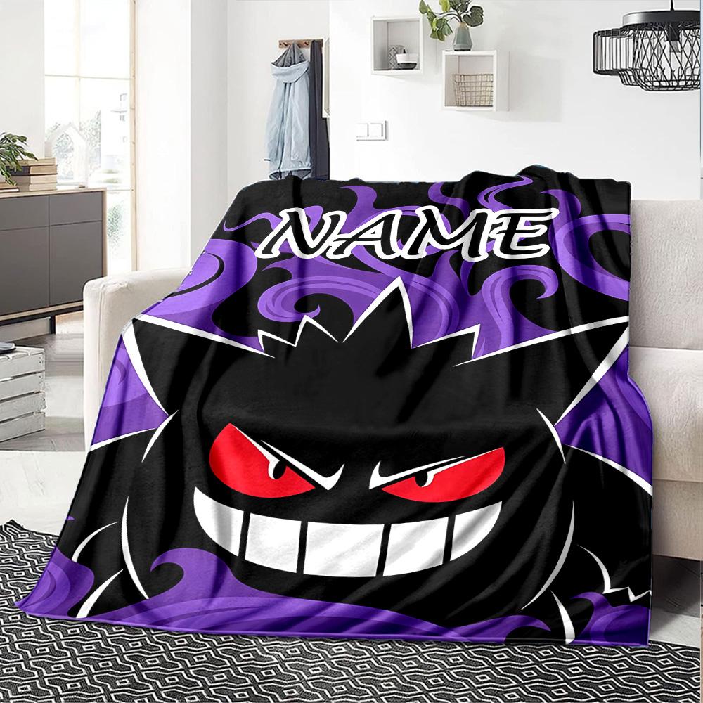 Customizable Gengar2 Throw Blanket – Personalized Name, All-Season Cozy Snug Blanket, Machine Washable, Personalized Blanket