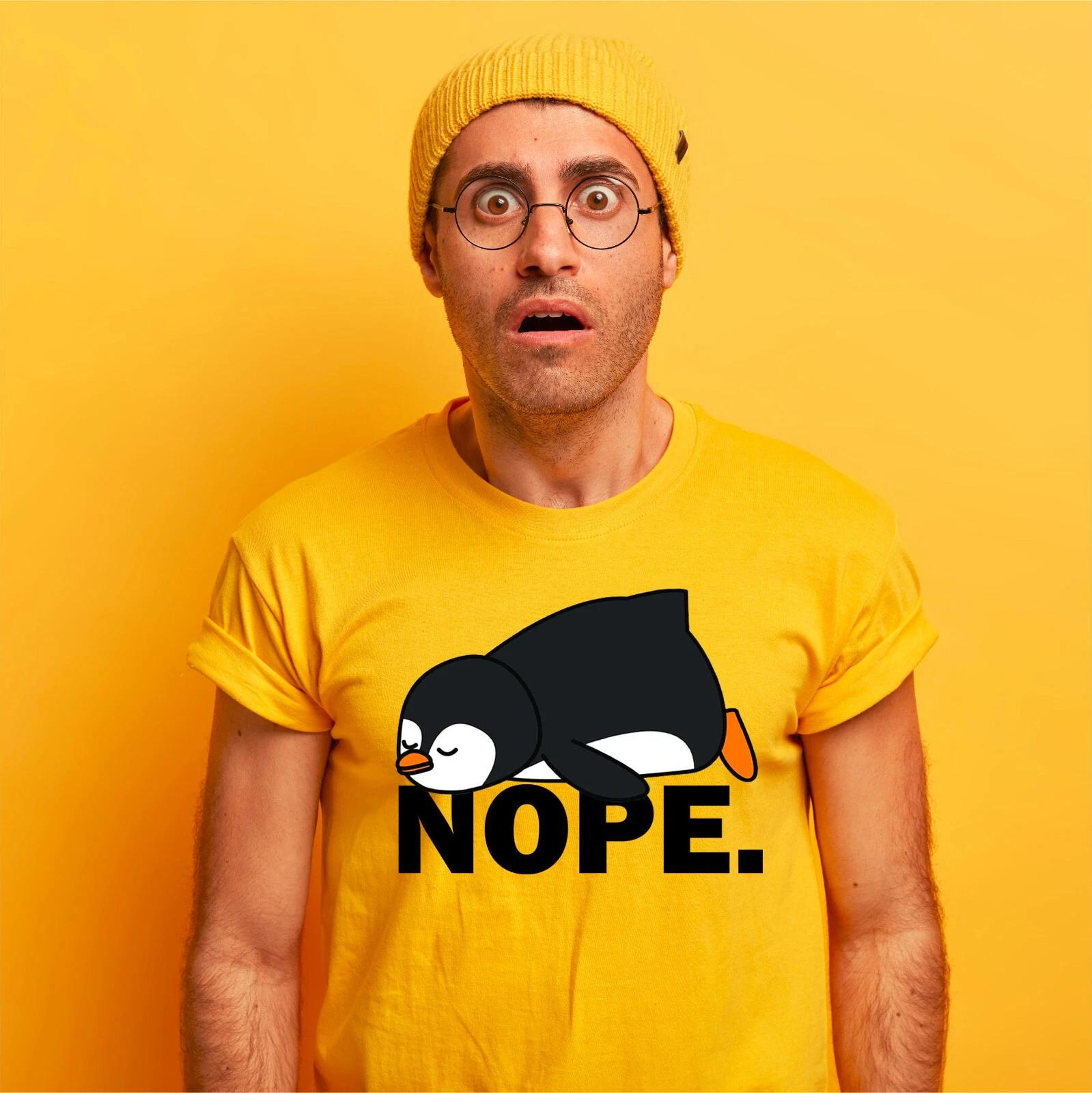 Penguin Nope! T-Shirt, Funny Lazy Penguin Animal Lover Cute Gift Tee 2XL