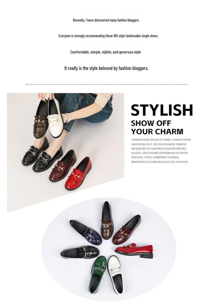Retro Patent Leather Tassel Loafers with Metal Buckle - Women's British Style Slip-on Flats (Low Heel)