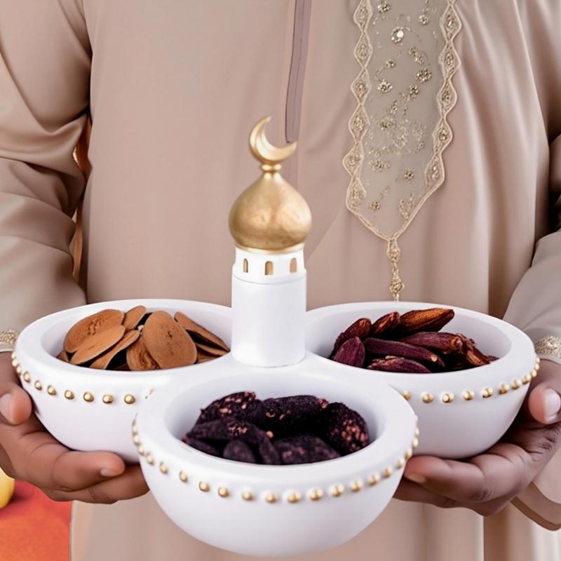 Gold and White Mosque Tower Model Desktop Ornament,Ramadans Eid Home Decors Decorative Ornament for Table Bookshelf
