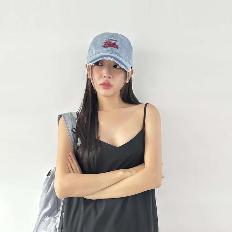 Women s Embroidered Logo Washed Baseball Cap Black and blue