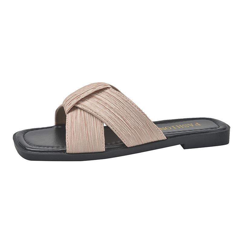 One-word Slippers for Women's New Summer Large-size Cross-strapped Breathable, Light and Cool Slippers