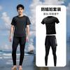 Mens Quick-Dry Long Sleeve Rash Guard Set With Double-Layer Board Shorts Swimming Surfing Water Sports