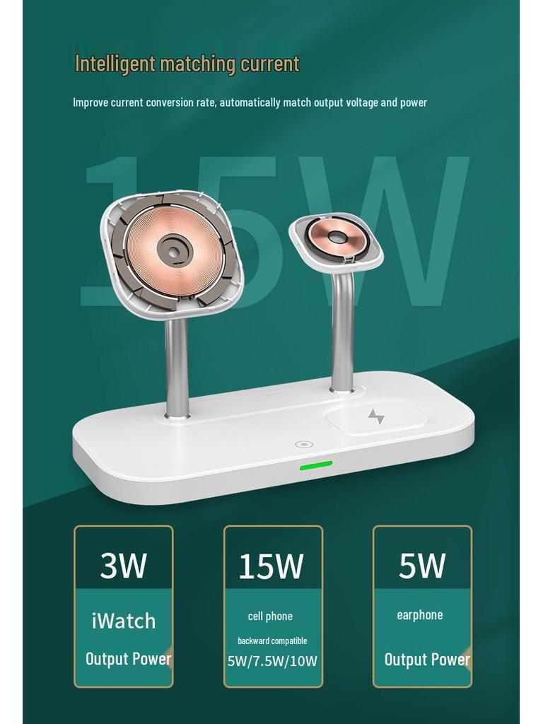 Magnetic 15W Wireless Charger for Apple Phones, Watches, & Earbuds