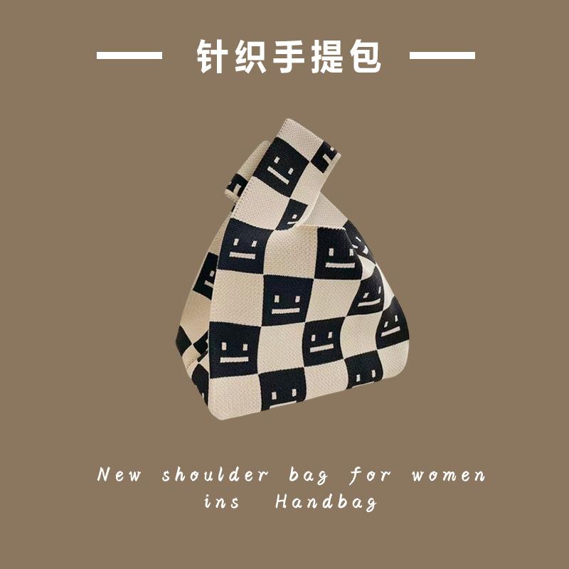 Ins Trendy Handbag Women'S Knitted Wool Bucket Bag Hand Carry Casual Tote Bag Box Lunch Bag