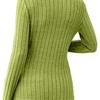 European & American Ribbed V-Neck Long Sleeve Top with Cut-Out Detail & Irregular Hem