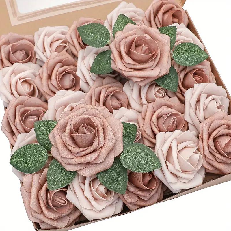 25pcs, Real Touch Cinnamon Rose Flower Arrangement for Home, Office, and Wedding Decor - Perfect Valentine's Day, Birthday, and Mother's Day Gift