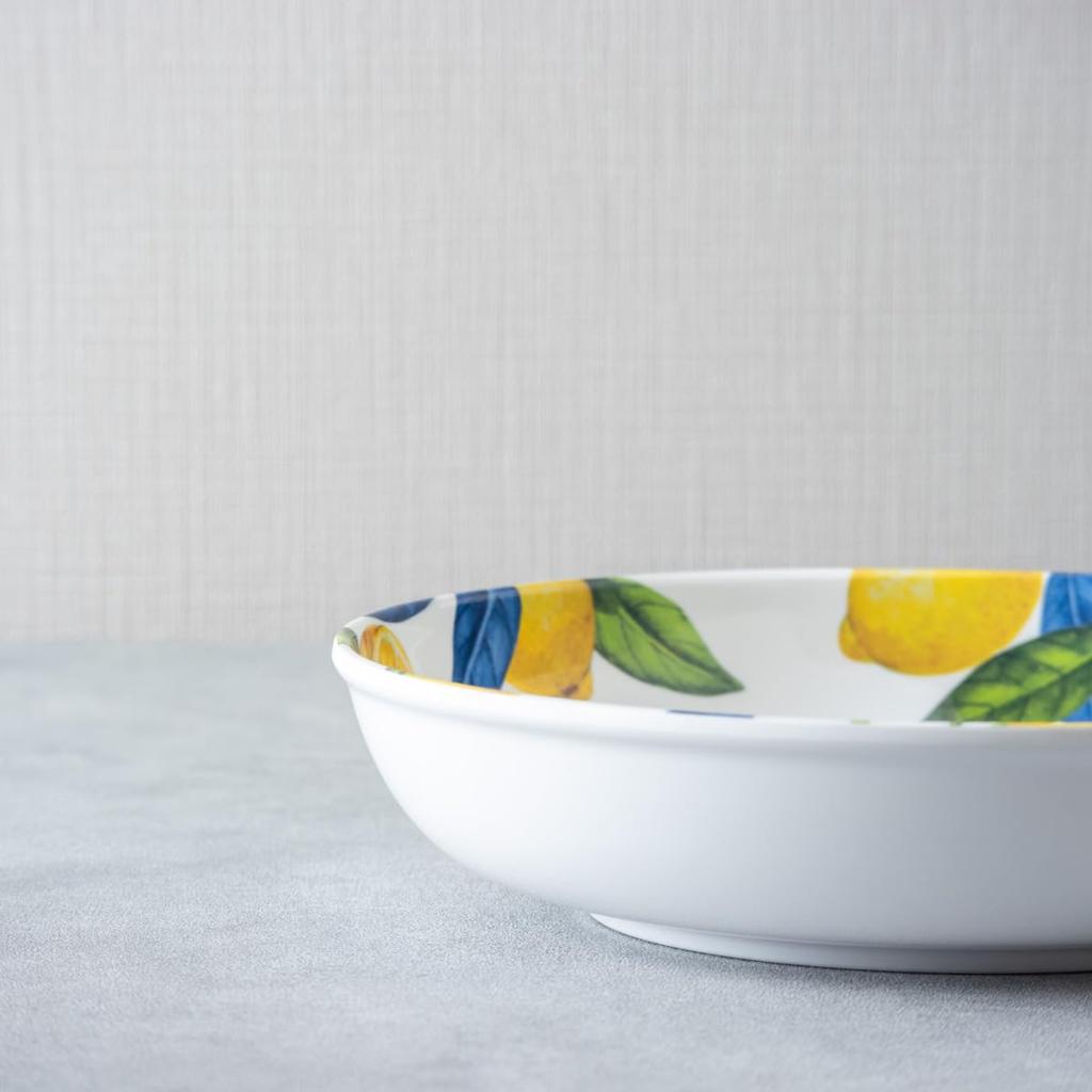 Abode Homeware Lemon Orchard Salat Pasta Curry Stilvoller Melamin-Kunststoff Mikrowellen- und Spülmaschinenfest Tiefer Teller für und DN25155088 Schüssel, Bruchfest,