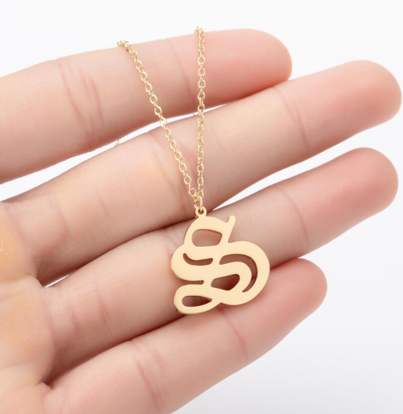 Gothic Old English Initial Necklace Stainless Steel Monogram 26 Letter Alphabet Necklace Jewelry Accessories Collier Femme