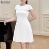 ZANZEA Damen Lässiges Sommerkleid mit Rundhalsausschnitt und kurzen Ärmeln