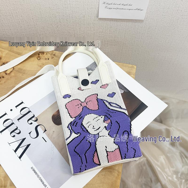 Cute Cartoon Dopamine Knit Crossbody Phone and Coin Bag