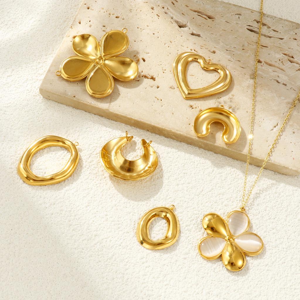 1 Piece 304 Stainless Steel Connectors Charms Pendants 18K Gold Plated Flower Heart Oval For DIY Necklace Jewelry Making Finding