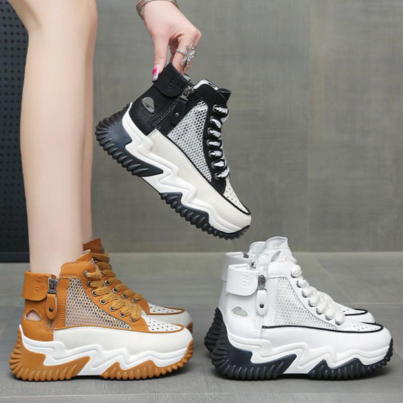 Mesh Women's Platform Shoes Thick-soled Height-enhancing Casual Versatile Sports Shoes Thick-soled Breathable Non-slip Women's Shoes