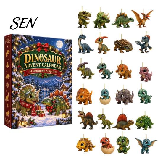Acrylic Dinosaur Ornaments Christmas Countdown Calendar, 24Pcs Ornament Set with Cute Gift for Lovers Dino Designs, Holiday Tree Hanging Decor