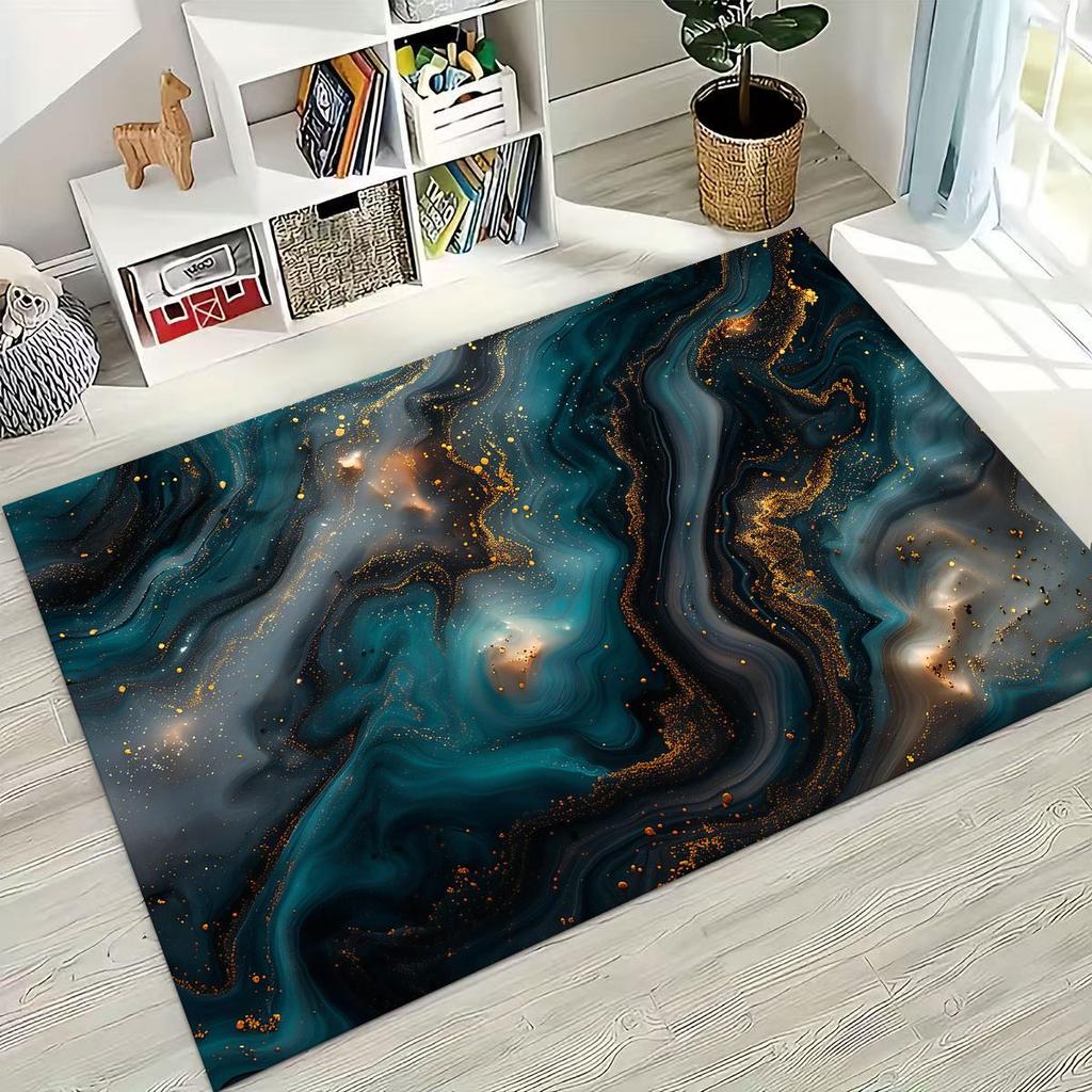 2026 Luxurious Marble Black Green Gold Colorful Stone Texture Rug for Bedroom Living Room Sofa Home Doormat Decor,Non-slip Mat