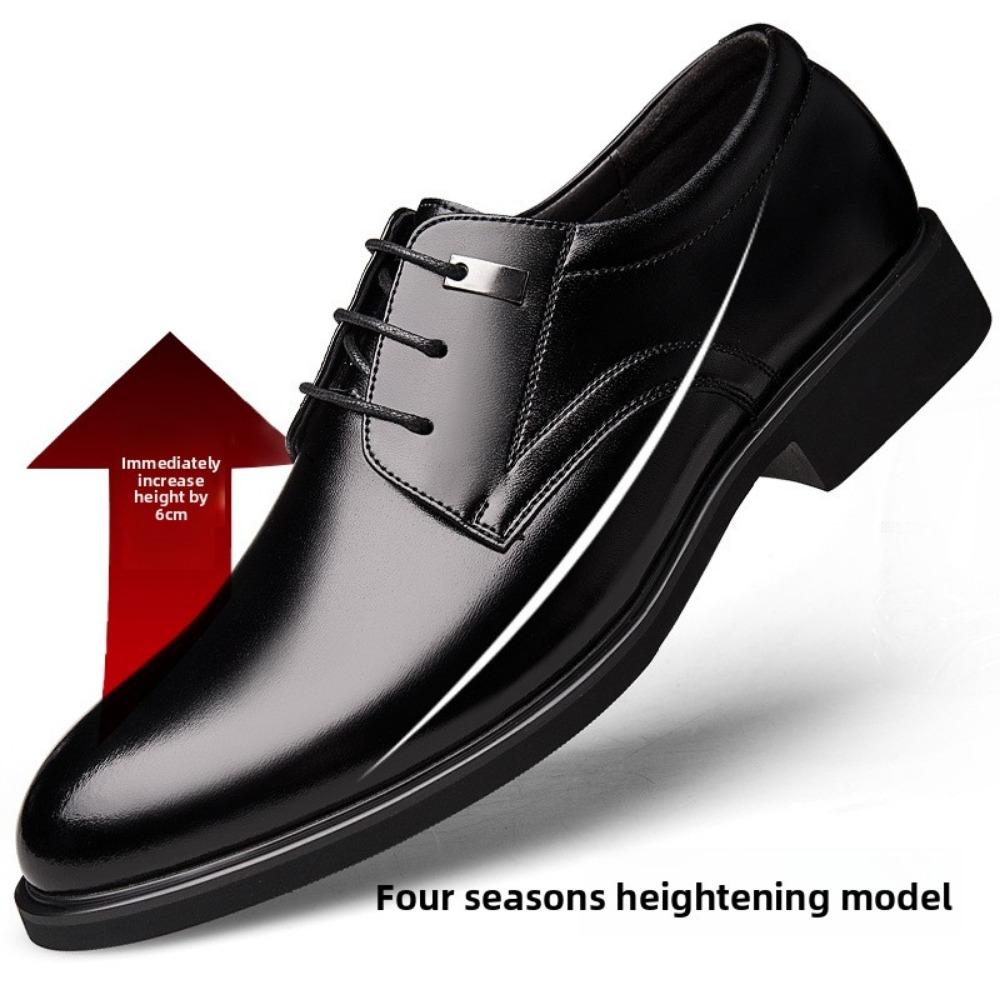 Mens Leather Shoes Formal Business Oxford Shoes with Hidden Height Increase Breathable Hollow Design Wedding Groom Shoes