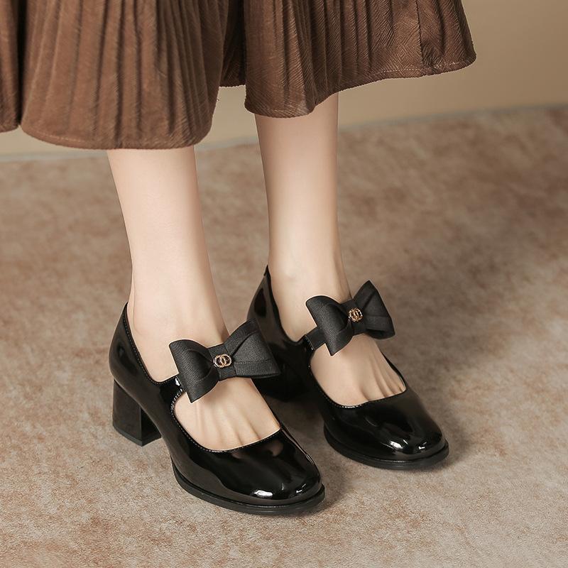 Mary Jane Women'S Shoes New Spring Fashion Versatile Shoes British Style Round Head Shallow Mouth Bow Women'S Single Shoes