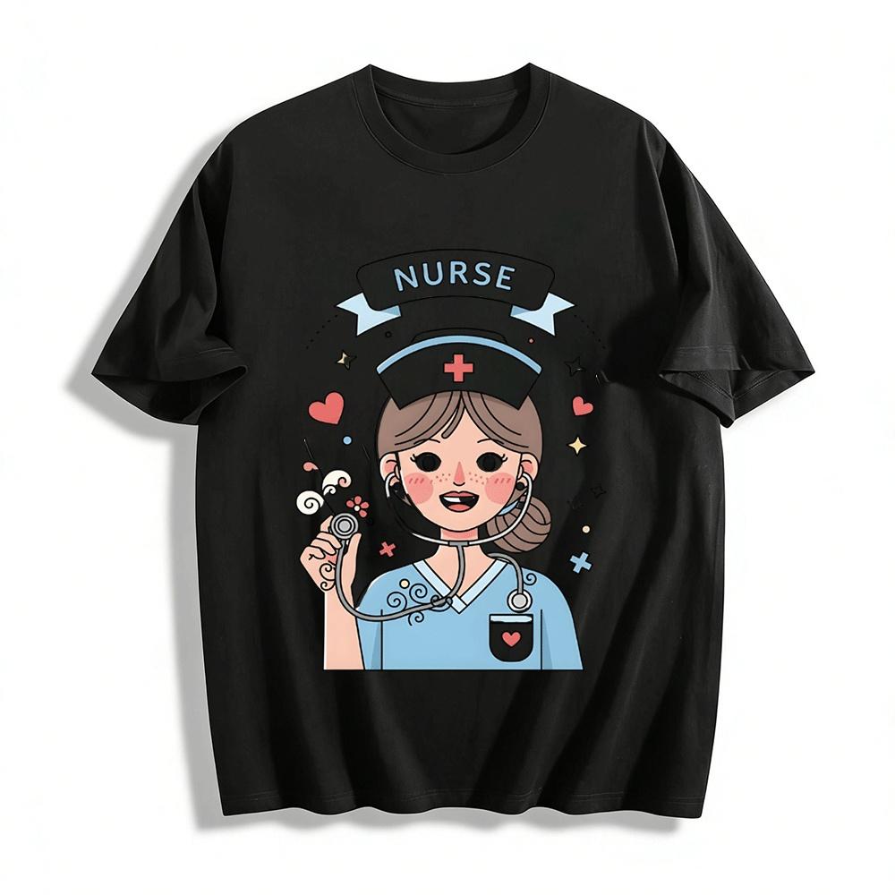 

Cute Nurse Print Casual Top Medical Worker Commemorative Shirt Pure cotton T-shirt XXS