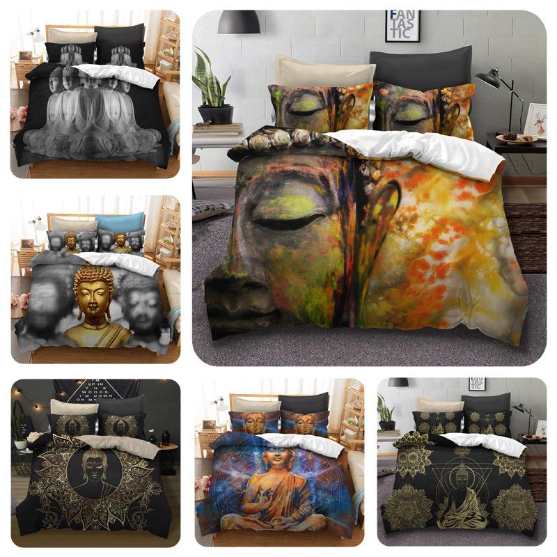 Comforter Bedclothes 3D Buddha Statue Bedding Set Black Sets Bed Comforter Bedding Sets Queen King Bed
