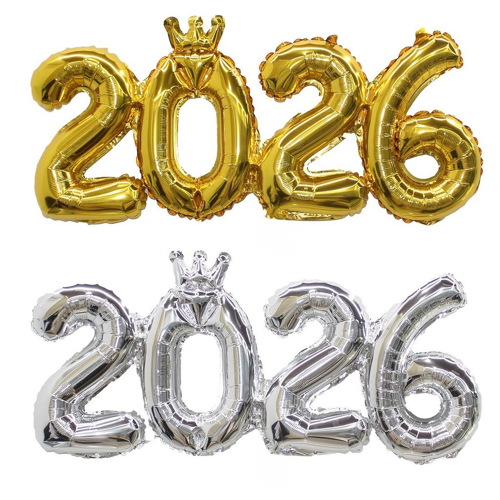 Crown 2026 Number Aluminum Foil Balloon - For Christmas & New Year Decorations, Festive Party Supplies, Christmas Decorations