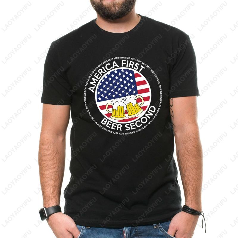 America First Beer Second Funny Drinking Beer Patriotic Tshirt BeerLover Men Women Cotton Tees Patriotism Streetwear Style Tops S разноцветный