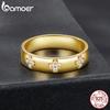 BAMOER 925 Silver Lucky Clover Moissanite Ring, Gold Plated D Color Round Cut Wide Band Ring for Women Wedding Gift