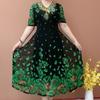 High-end Summer Women's Floral Dress Embroidered Stretch V-neck Dress Plus Size Long Dress