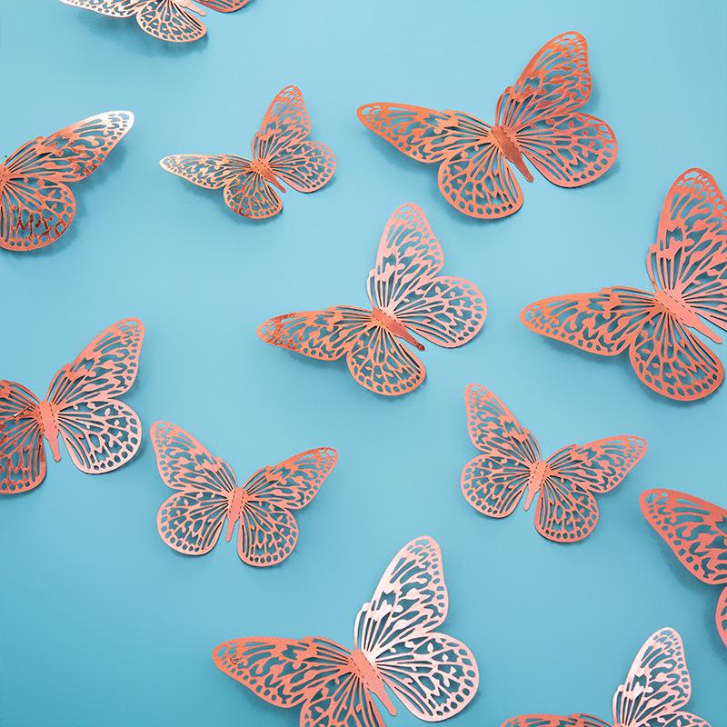 3D Imitation Metal Butterfly Wall Decor Stickers - Hollow Design for Living Room