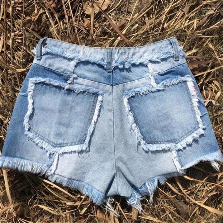 

Women s Denim Mid-Waist Patchwork Tassel Shorts Large світло-синій колір