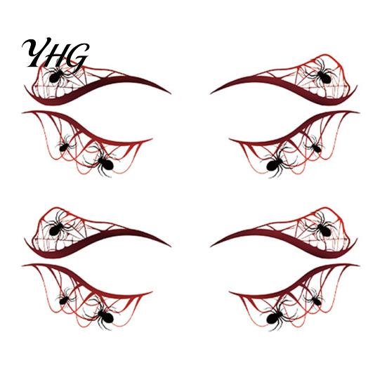 Waterproof Cosplay Makeup Transfers 2 Pairs Halloween Eye Tattoo Stickers, Temporary Face Decals with Quick Art for Novices Pumpkin Bat Spider