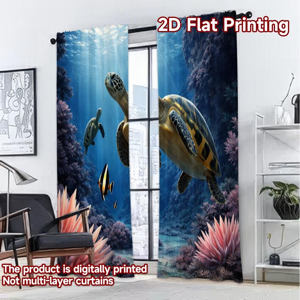 2D FLAT PRINTING 2pcs Curtains (Without Rod) Turtles Swimming Underwater Popular Minimalist Curtains Versatile Polyester Fabric