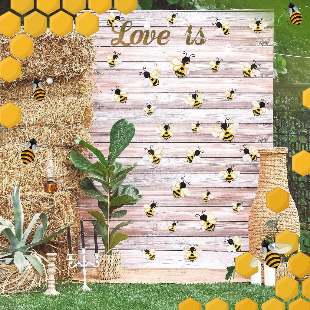 30 Pcs 3D Bee Decoration 5 Sizes Honey Bumble Wall Sticker Decor for Classroom Large Glitter Bee Themed Decals Confetti Cute Adhesive Birthday Baby