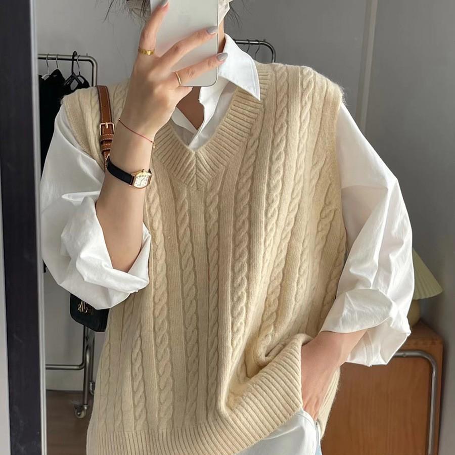Gilet Retro a Maglia Intrecciata Stile Coreano Taglie Forti Moda Donna Stile Preppy Ampio Versatile Gilet di Lana Primavera Autunno