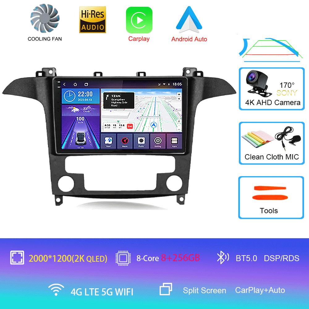 Android14 Video Player Carplay Auto For Ford S Max S-MAX 2007 2008 2009 2010 2011 - 2015 Multimedia Car Radio WIFI+4G DSP Stereo