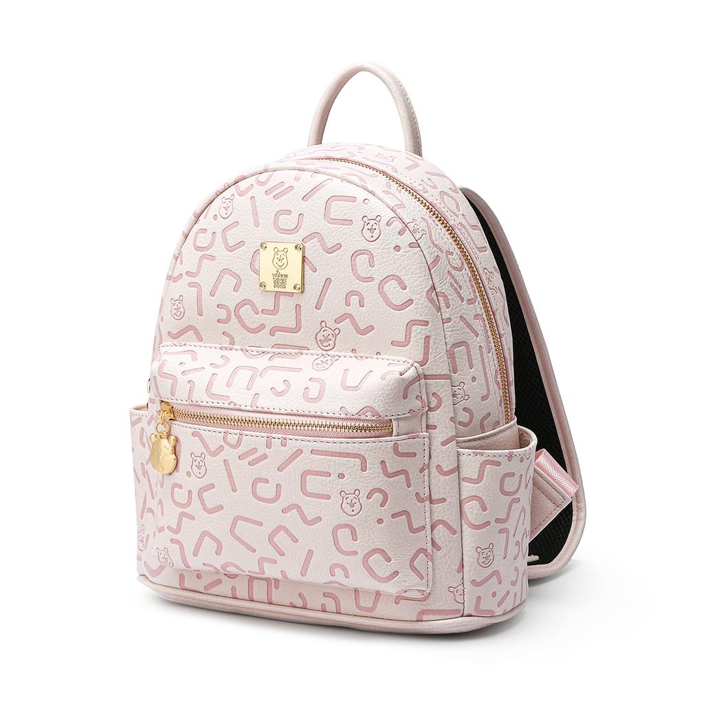 Disney Winnie The Pooh Vintage Fashion Exclusive Metal Nameplate Embossed Backpack Women Backpack Pink Beige DHF51742-C1
