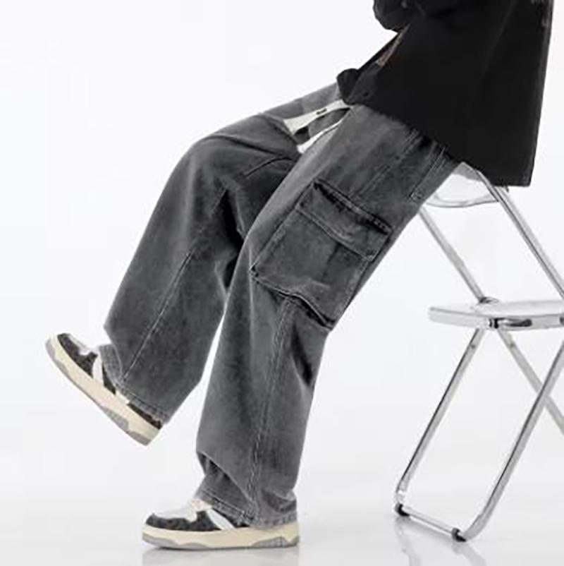 Autumn Men Cargo Jeans Baggy American High Street Y2K Pocket Overalls Fashion Streetwear Vintage Wide Leg Pants
