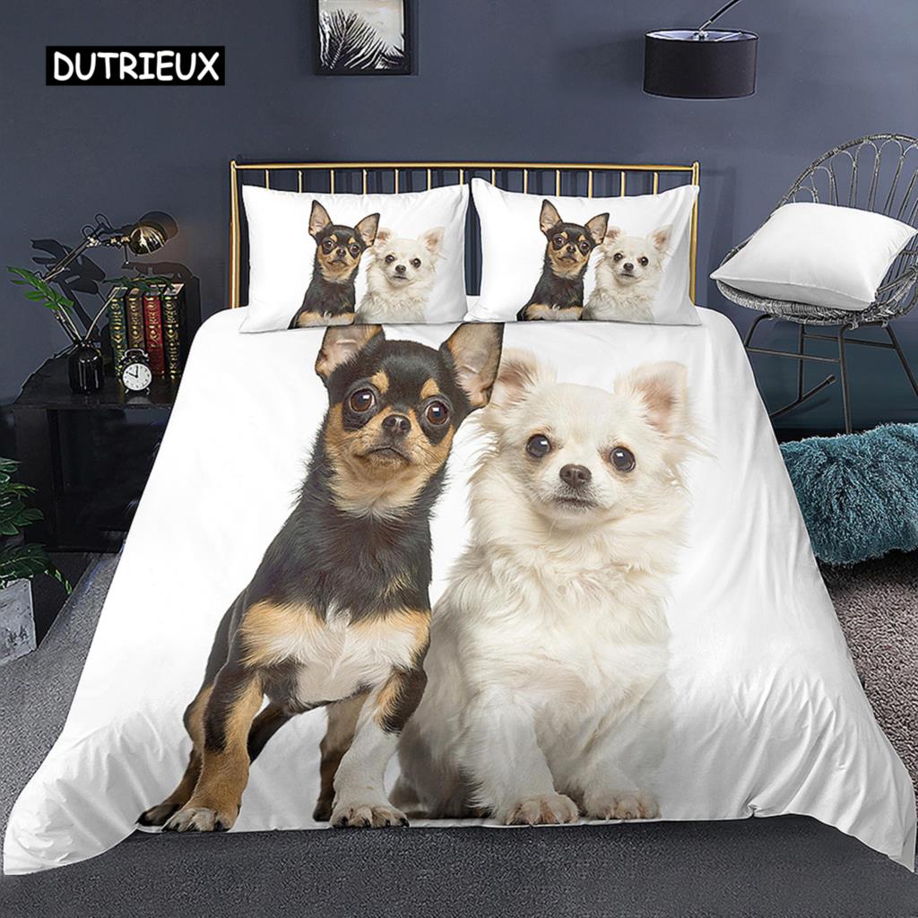 3D Dog King Queen Full Twin Duvet Cover Funny Puppy Bedding Set Teens Adult Kawaii Pet Animal White 2/3pcs Polyester Quilt Cover