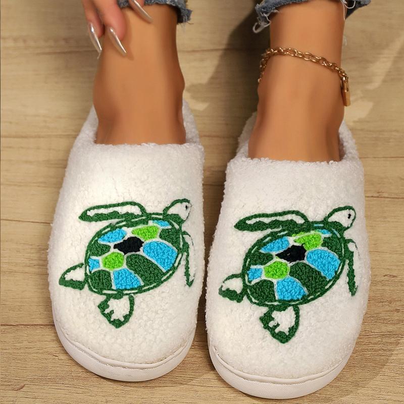 Fashion Kidmi Women Slippers Non-slip Warmed Plush Slippers New Autumn and Winter Slippers Cartoon Turtle Floor Cotton Slippers for Home
