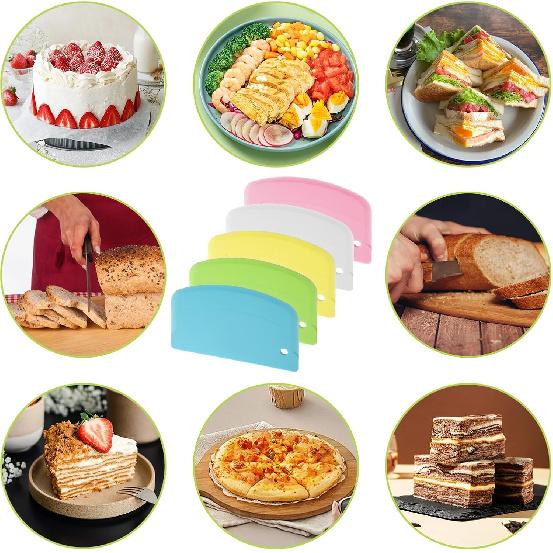 5 Pack Dough Scraper, Plastic Bench Scrapers Multi-Purpose Kitchen Bowl Scrapers Curved Edge Flexible Food Scraper for Bread Dough Cake Fondant