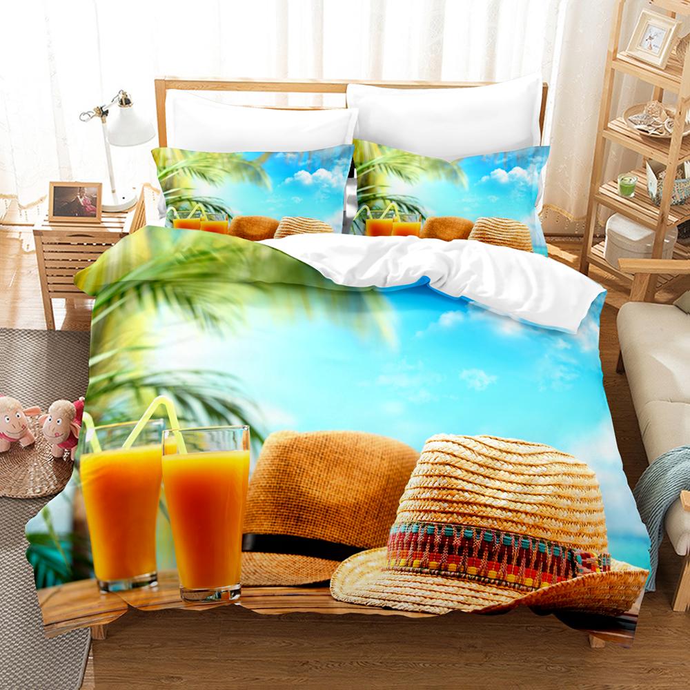 

Straw Hat, Sand Beach, Scenery Comforter Bedding Sets Mainland China Microfiber Duvet Cover Set For Color Of Summer Green Blue EU single(135x200cm)