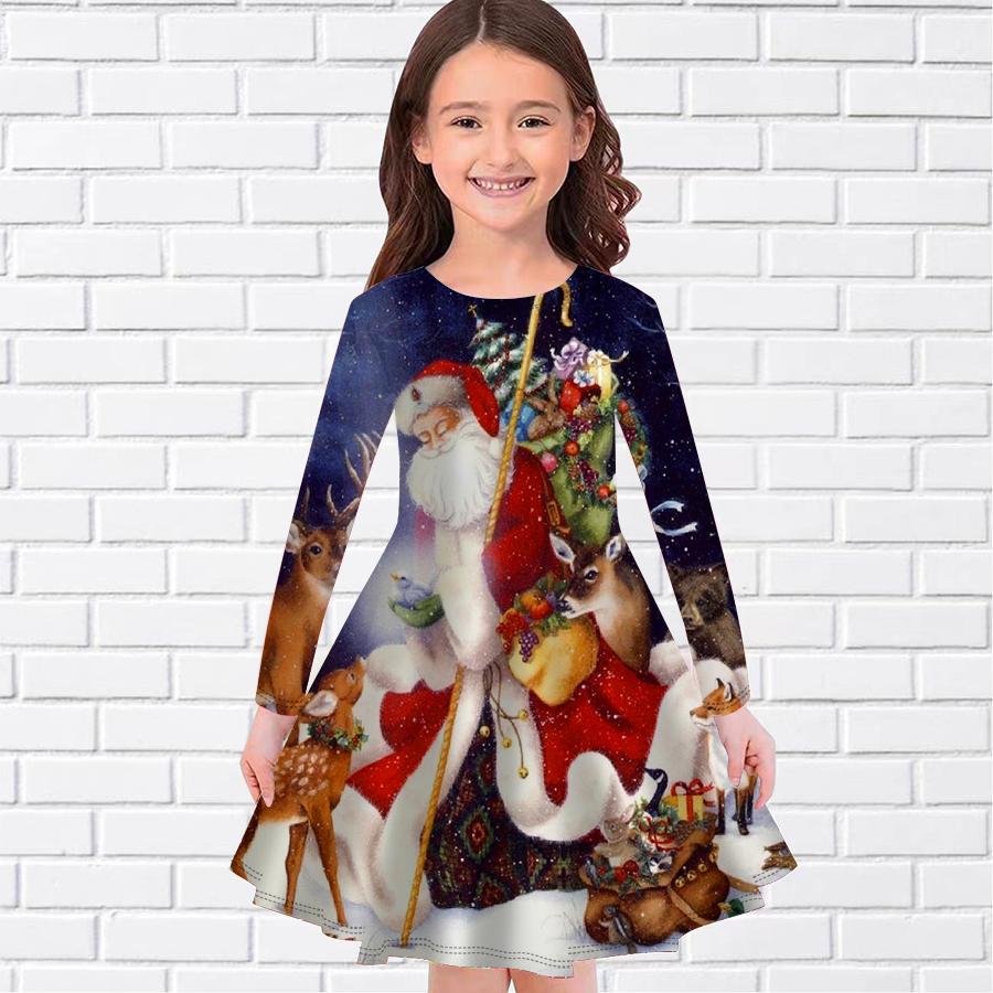 

Повседневное платье для девочек с принтом рождественских подарков и круглым вырезом, с длинными рукавами, детское платье принцессы 130 оранжевый