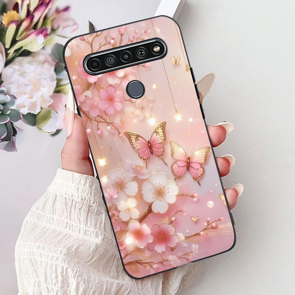 For LG K41S K51S 2020 Elegant Floral Cat Printed Phone Case For LG K41S K51S LM-K410 LM-K510 Black Silicone Soft Cases
