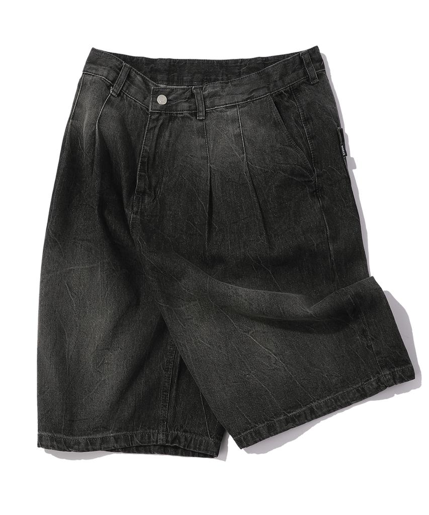 CPGN STUDIO Tie-Dye Bermuda Double-Pleated Denim Shorts Black