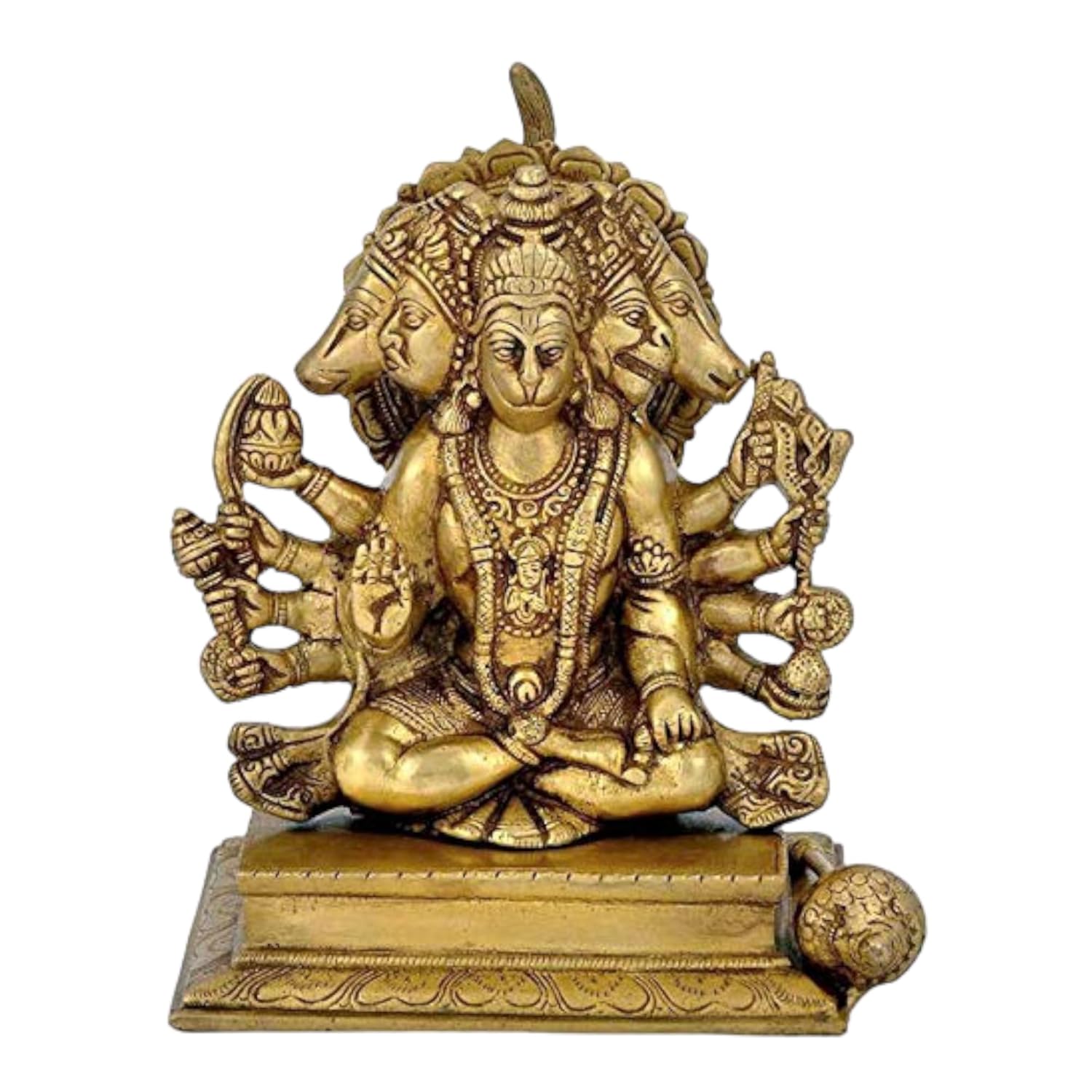 Ashtadhatu Brass Shri Panchmukhi Hanuman Ji Idol, Religious, Gold - 5 Inch